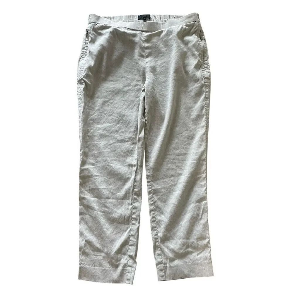 Theory Linen Ankle Crop Pull On Pants Women’s Size 8 M Khaki Beige Flat Front